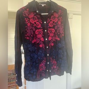 Johnny Was flannel embroidered button up